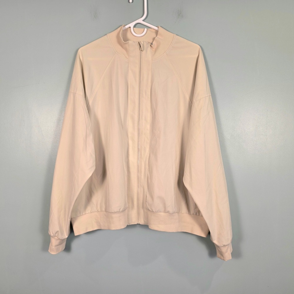 Zelos Mens XL Beige Full Zip Track Jacket Mock Neck Lightweight Stretch Raglan